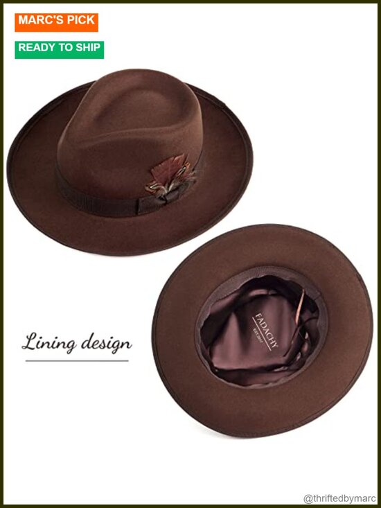Wide Brim Felt Fedora Hat with Feathers Unisex Adjustable